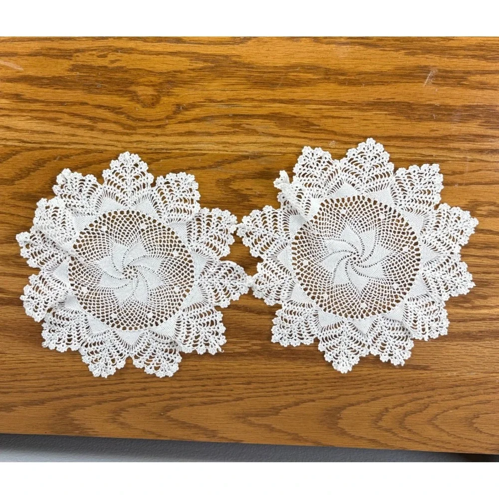 Vintage Handmade Crochet Doily Lot 7pc White Cream Lace Round Rectangular Mixed